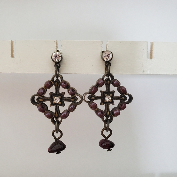Purple stone drop earrings - Picture 3 of 8